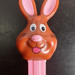 Vintage Brown Bunny Rabbit  PEZ Dispenser Pink Stem Feet EASTER HOLIDAY COLLECT