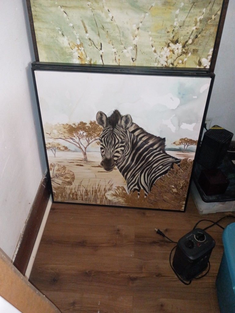 2 Pieces Of Wall Canvas Art Of Zebra In Wild
