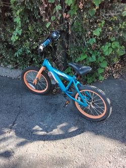 Kids Blue BMX-Style Bike with Orange Wheels