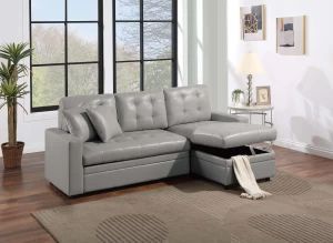 Brand new light grau faux leather sofa pullout (89" x 58" x 35"H)