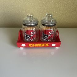 KC Chiefs Candy Jars W/ Tray Set