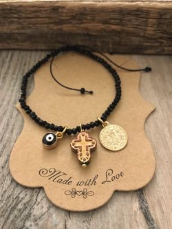 New handmade jewelry Cross charm bracelets-Crystal macrame san Benito bracelets-evil eye black azabache pulsera-protection jewelry-azabache hand bra