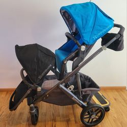 UPPABABY VISTA Stroller With Rumbleseat, Bassinet, Chicco Carseat Adapter & PiggyBack