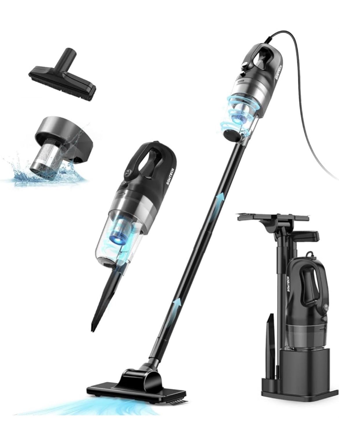 Corded Stick Vacuum Cleaner, 20Kpa Powerful Suction Stick Vacuum with 23Ft Cord, 6 in 1 Lightweight Vacuum Cleaner for Hard Floor Pet Hair, Black