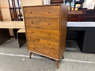 ASHCROFT Brown MCM Style 5-Drawer Tall Dresser