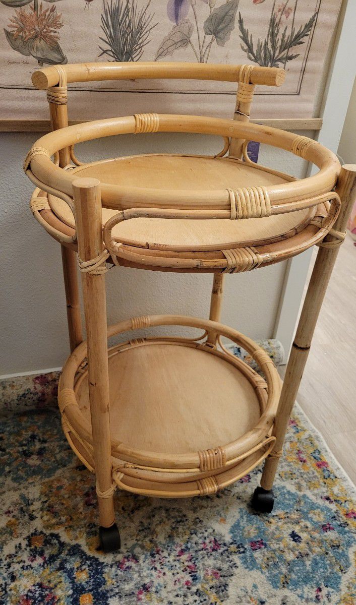 The Glendora Rattan Bar Cart with wheels ( Local Delivery Only )