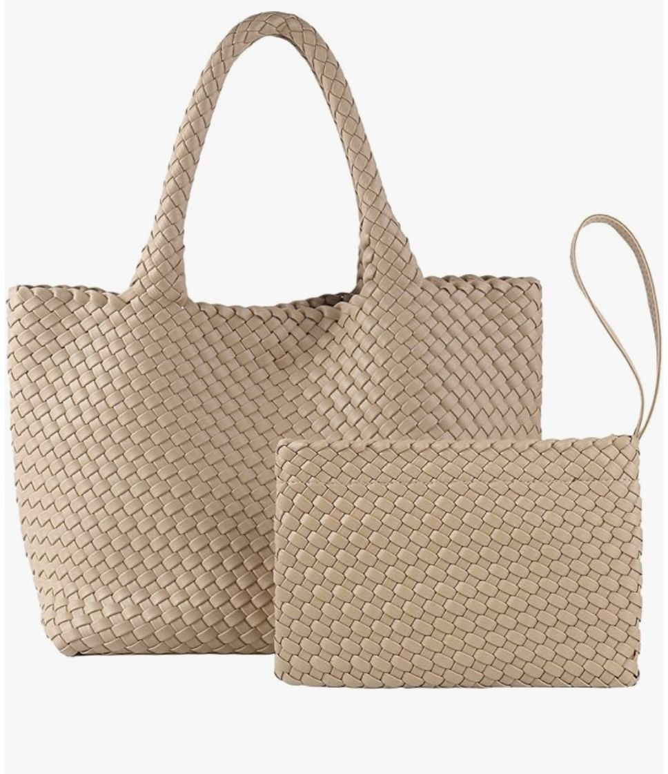 Woven Tote Bag For Women, Vegan Leather Handwoven Bags With Small Handmade Purse, 