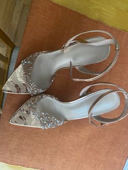 Rose Gold Crystal Pointed-Toe Ankle Strap Heels