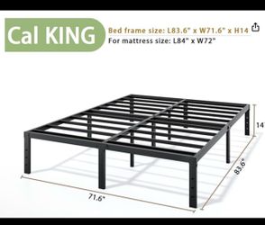 Cal King Mattress + Metal Platform Bed Frame 14 Inch Black — Moving Sale