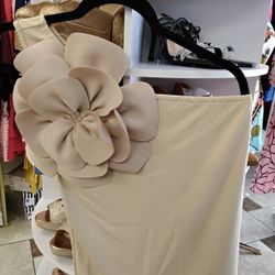 Tan Off The Shoulder Flower Top 