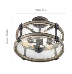 Kichler Barrington 14.75-in Anvil Iron and Driftwood Indoor 3 -Light Semi-flush Mount Light with Seeded Glass