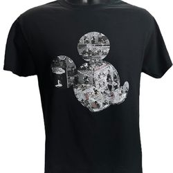 Disney Mickey Mouse Black Shirt with White Comic Strip Panels Silhouette of Head