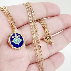 14k Gold Plated Protection Blue Evil Eye Necklace 