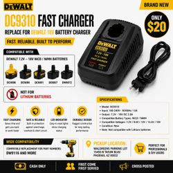 🔋 DC9310 Fast Charger Replacement for DEWALT 7.2V–18V NiCD/NiMH Batteries – Compatible with DW9116 – New — $20