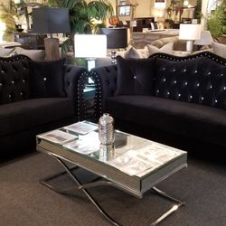 Brand New Black Velvet Modern Sofa + Loveseat 2PCs Set