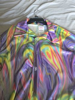Holographic Rainbow Swirl Button-Up Shirt