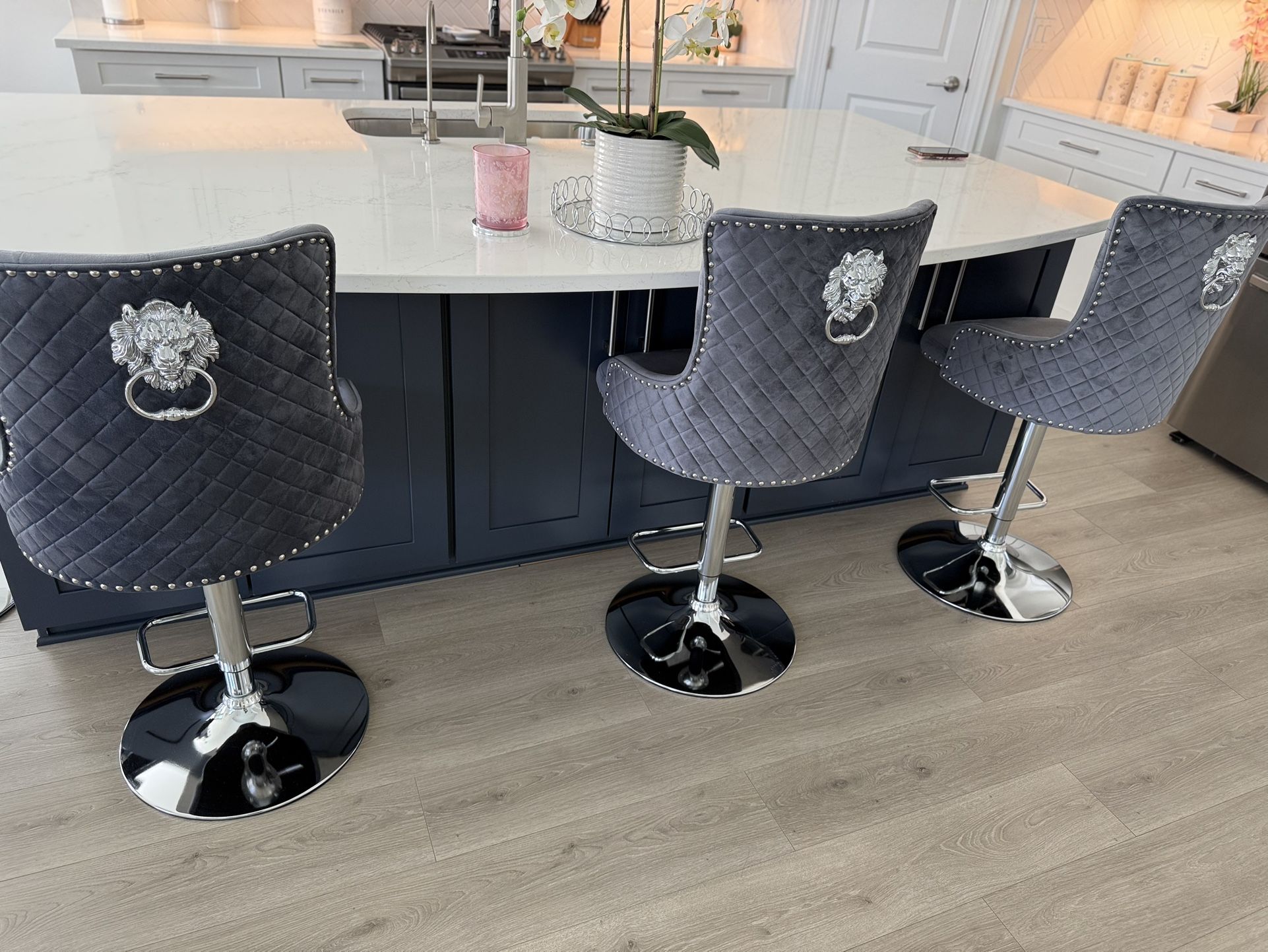 Swivel Bar Grey Velvet Bar Stools With Knocker Swivel Tufted