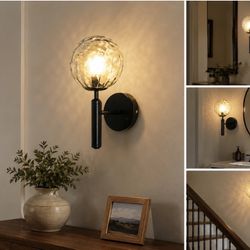 Modern Black Wall Sconce with Glass Globe Shade – $15