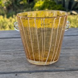 Venini for Disaronno Murano Venetian Handblown Amber Art Glass Ice Bucket 5"
