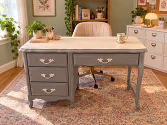 Vintage Style Gray Craft Office Writing Desk with Drawers