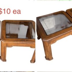 2 side end tables $10 each or $20 both. Excellent condition. Measurements: 21x21x17H. 