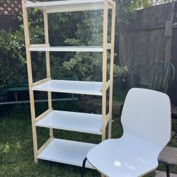 White Metal IKEA Shelves & Wooden Chair
