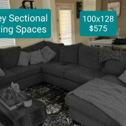 Gray Sectional Couch Sofa With Chaise Living Spaces 