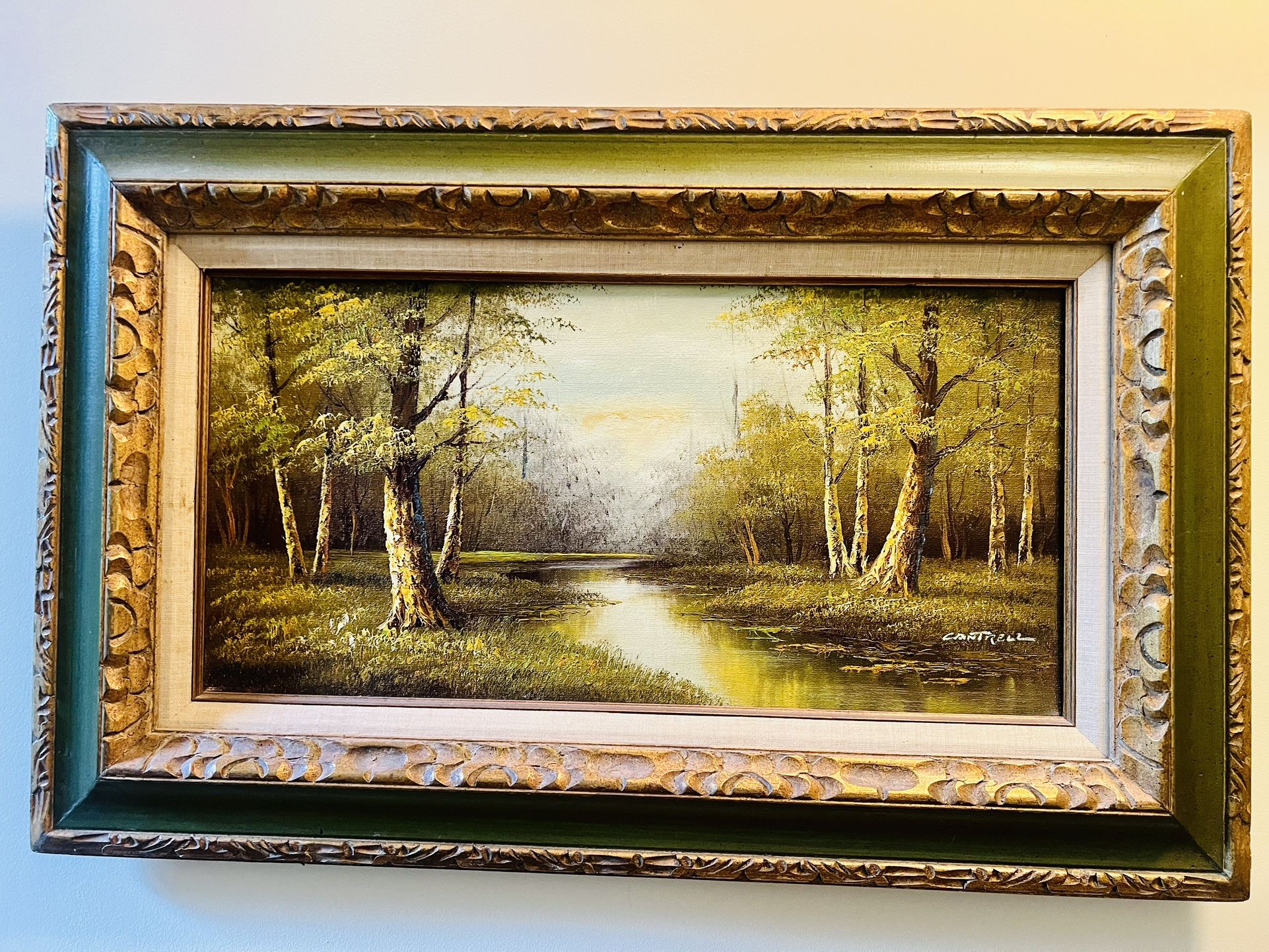 BEAUTIFUL ORIGINAL OIL ON CANVAS RIVER BAYOU LANDSCAPE PAINTING SIGNED CANTRELL