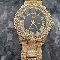 New Iced Out Gold Plated Stainless Steel Watch Great Fathers Day Gift