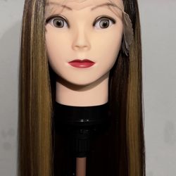 Synthetic Blend Middle Part Wig Long straight brown wig with highlights lace front