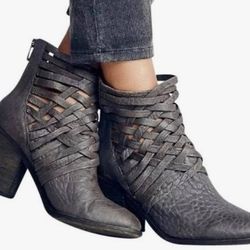 Free People Carrera Heel Grey Leather Ankle Boots 38 (7½US)