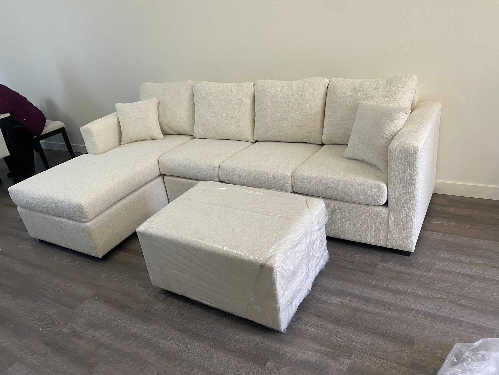 Brand New Cream Sectional With Free Ottoman