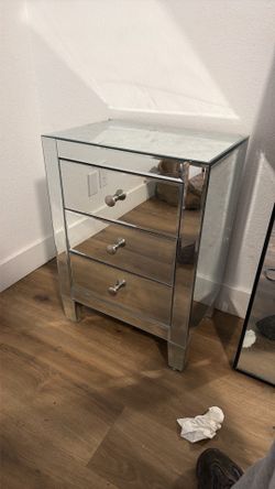 3-drawer mirrored glass drawer nightstand
