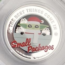 Star Wars Baby Grogu Season’s Greetings Christmas 2023 1oz Silver Coin