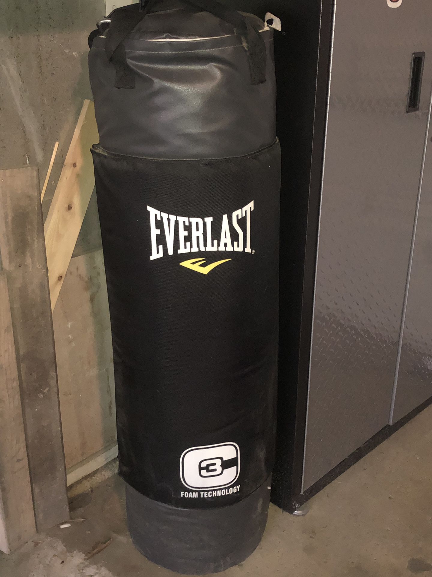 Everlast Punching Bag, Bag Hanger, black training gloves & pink women’s boxing gloves