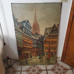 Large Antique Painting On Canvas. 