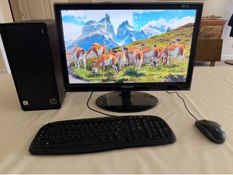 i3 3.6GHz, 8GB Ram, 256GB SSD + 1TB HDD, Slim DVD-RW Drive, Gigabit LAN, WiFi, BT, Win 11 Home, Logitech Keyboard + Mouse, Samsung 21.5” Monitor