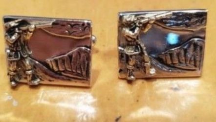 Vintage Western Scene Metal Cufflinks