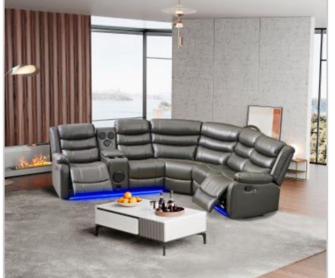 Banded Leather Sectional