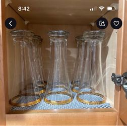 Set of Clear Glass Tumblers with Gold Rim
