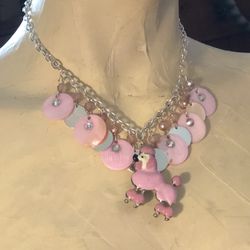 OOAK Necklace/Earrings Set~Pink Enamel Poodle Dog Pendant~Barbiecore~Coquette 