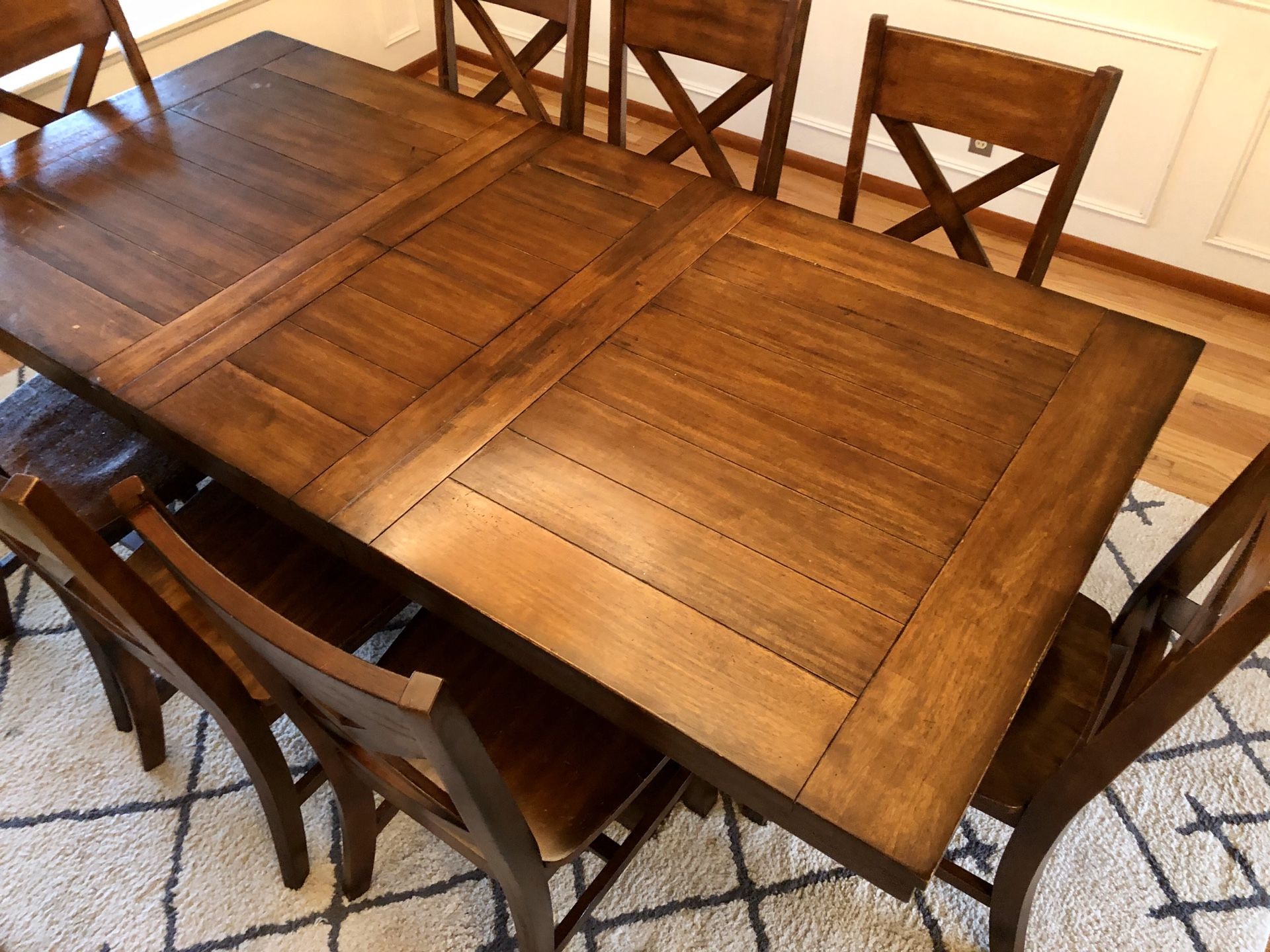 World Market Mahogany Verona Trestle Dining Table and Chairs for Sale in Edmonds, WA OfferUp