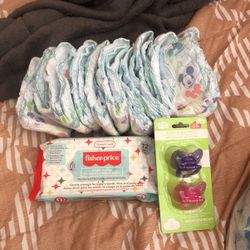 Size 1 Huggies, New  Wipes And Pacifiers 