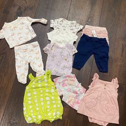 Lot of 10 Girls Newborn shirts Pants Shorts By Carters #3