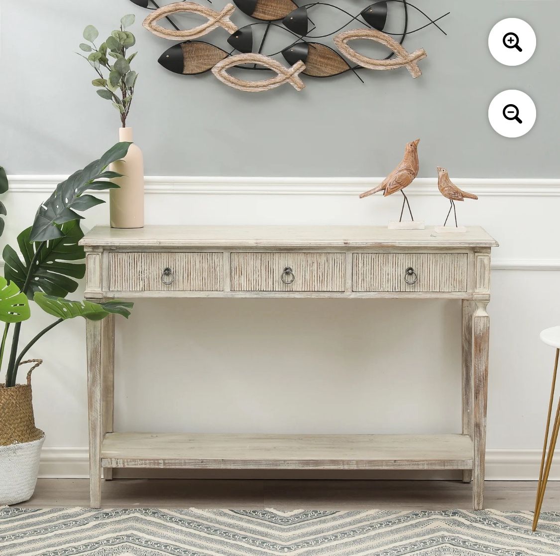 White Wash Three Drawer Console table, WHIF190