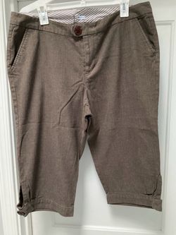 GAP stretch Brown Capri Pants with Button Detail Herringbone Print Size 16