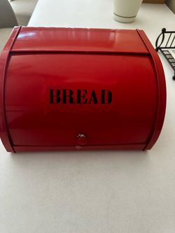 Ashland Red Metal Bread Box with Roll-Top Lid