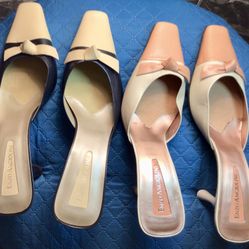 2 Pairs Of Enzo Angiolini Bowed Leather Mules