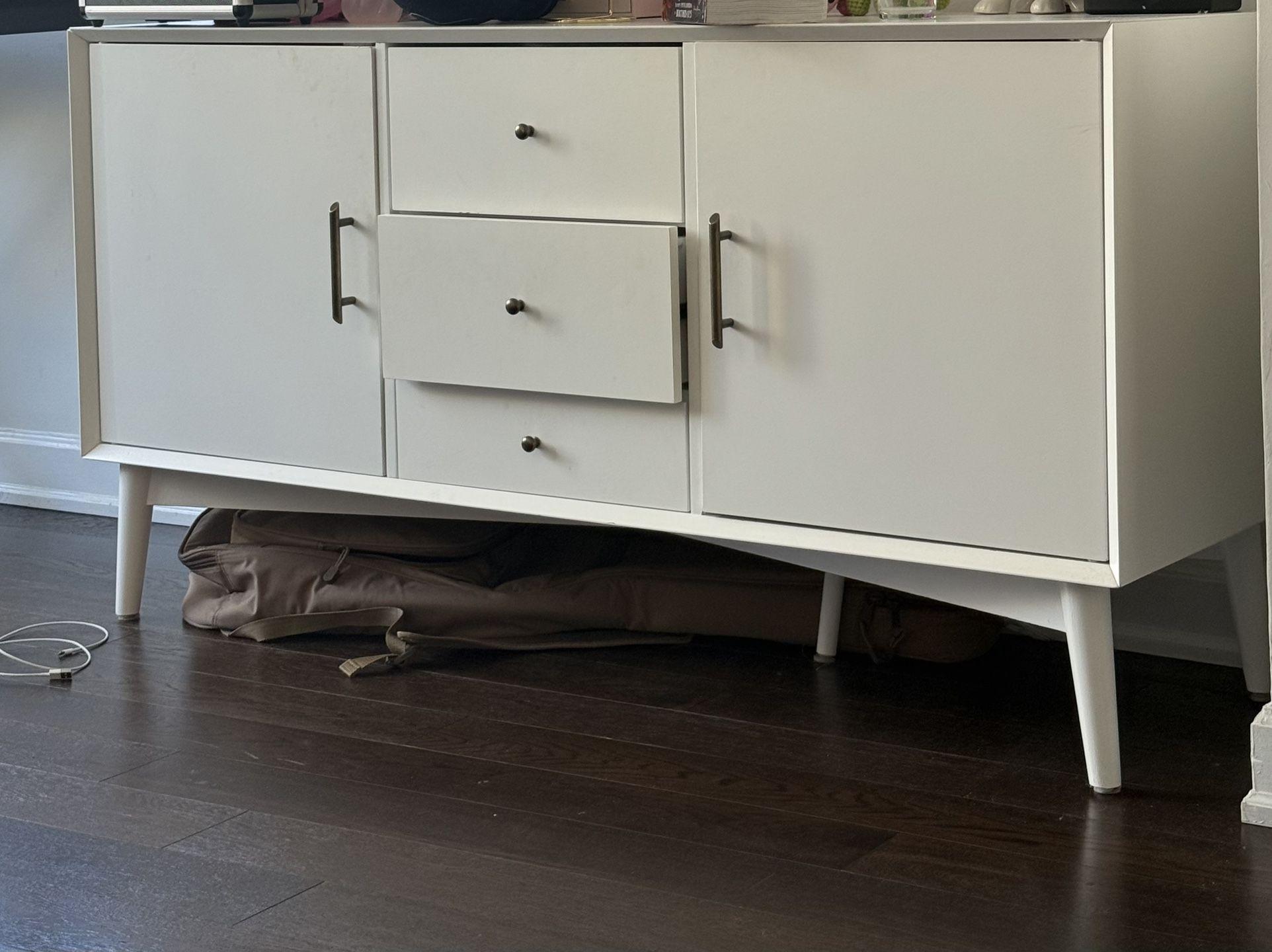 Tv Table With Drawers. White. 