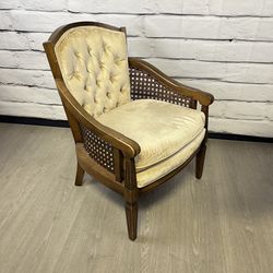 Vtg MCM Ivory Velvet Cane Chair